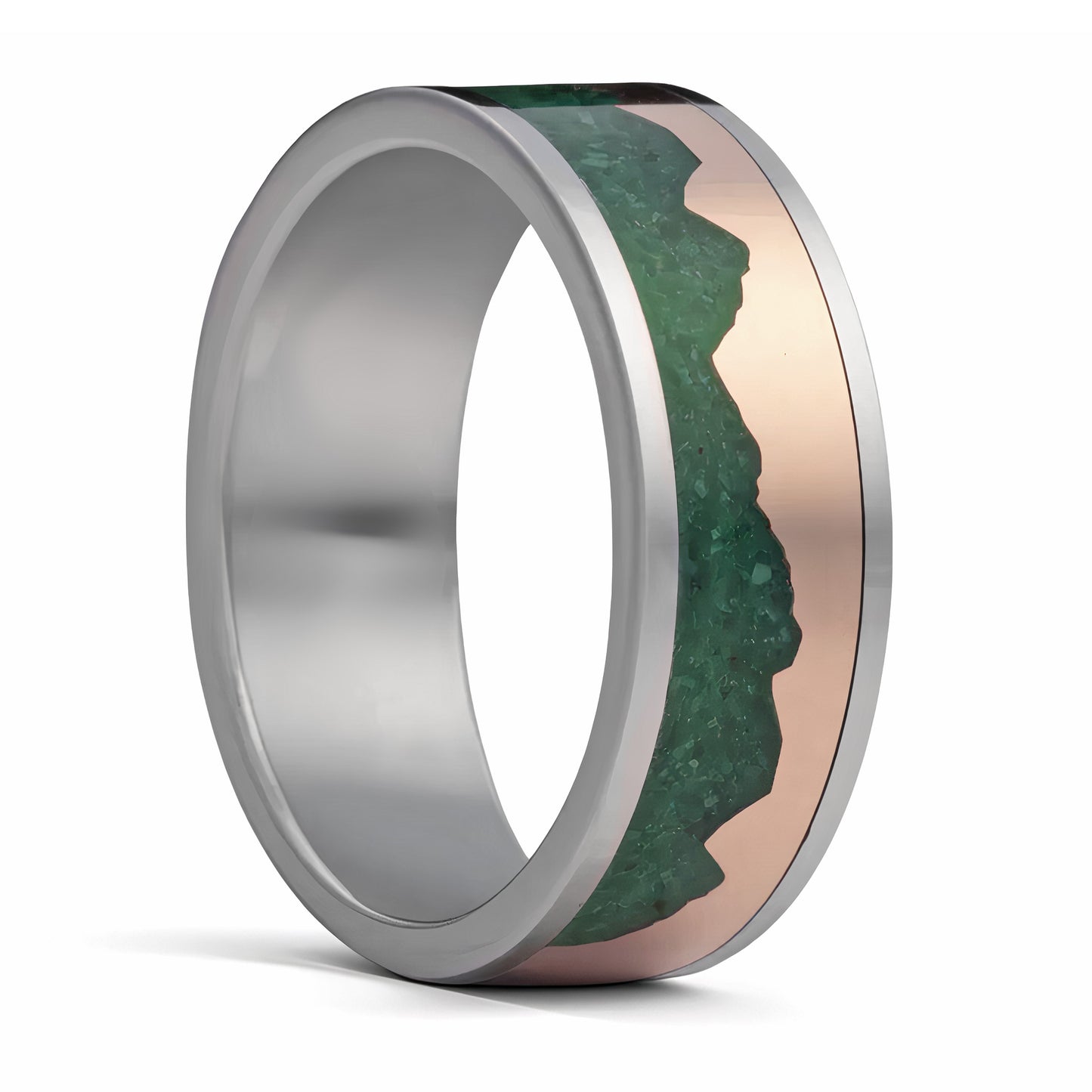 Malachite & 14k Gold Mountain Range Inlaid Cobalt Wedding Band