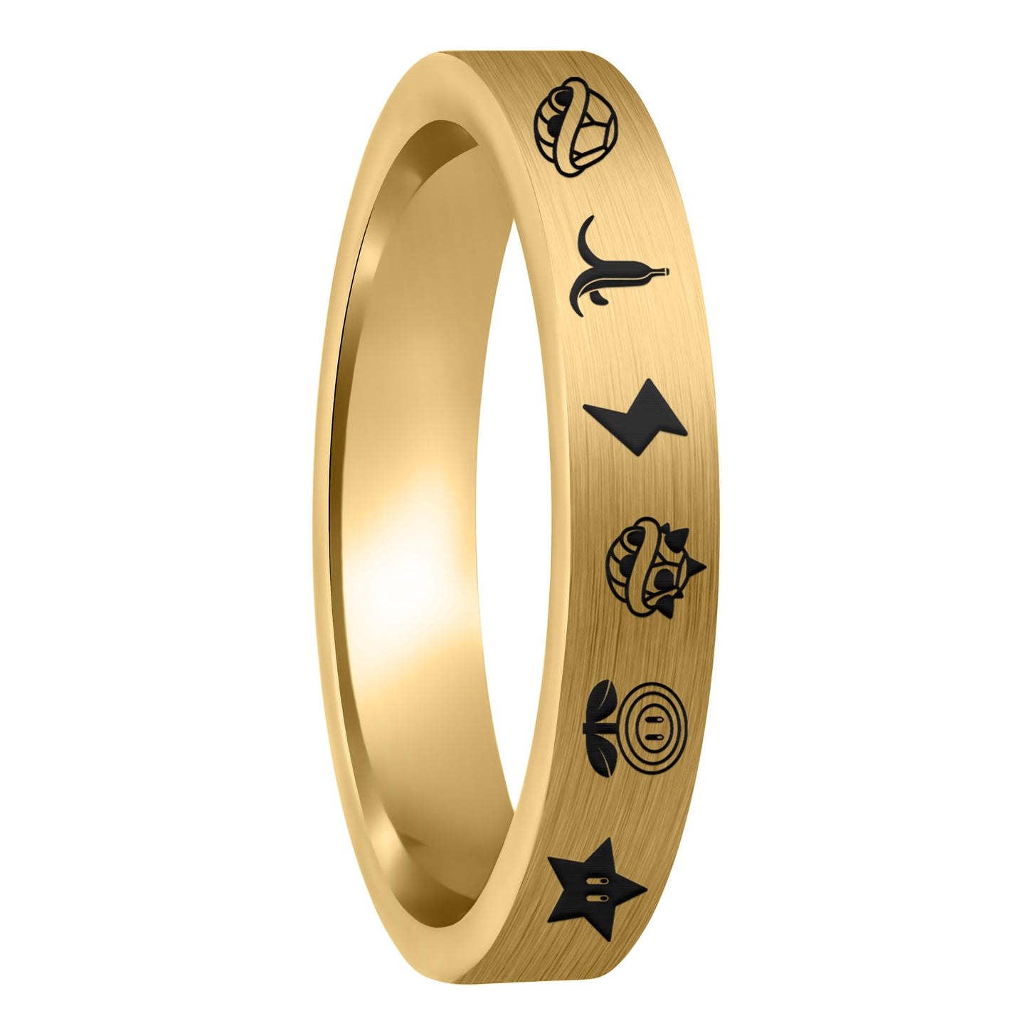 Anillo de bodas de tungsteno dorado cepillado para mujer de Mario Kart Items