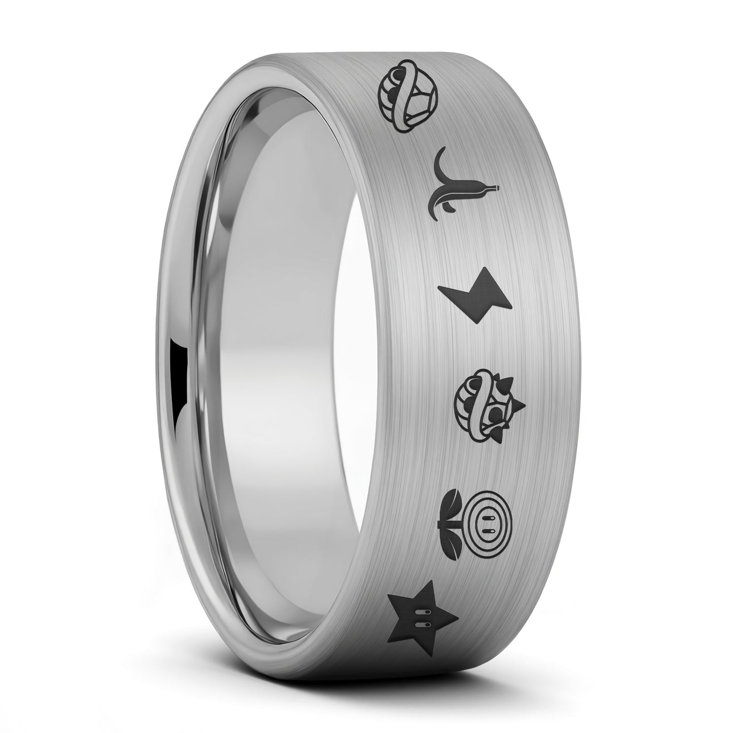 Mario Kart Items Brushed Tungsten Women's Wedding Band