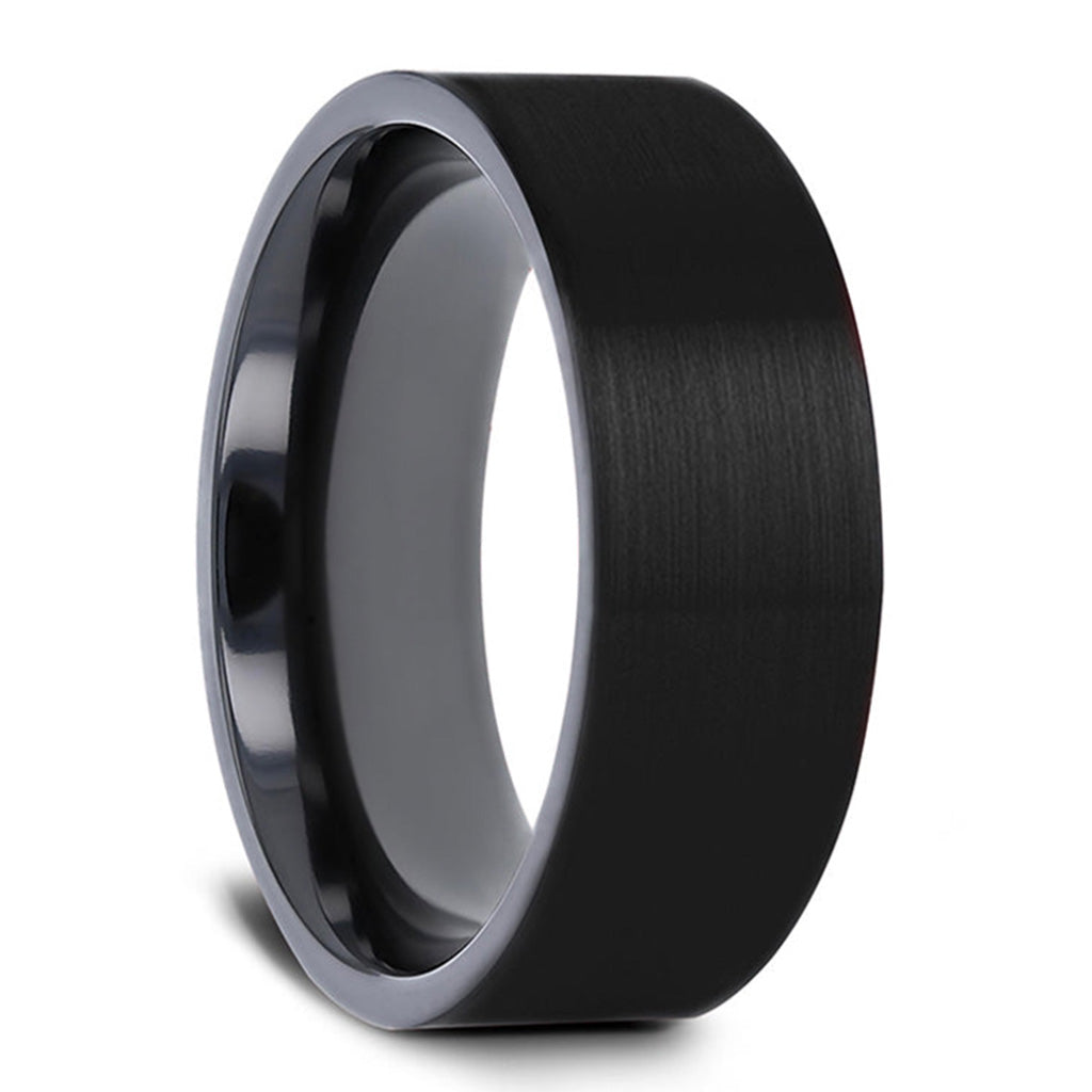 Matte Brushed Black Titanium Couple's Matching Wedding Band Set