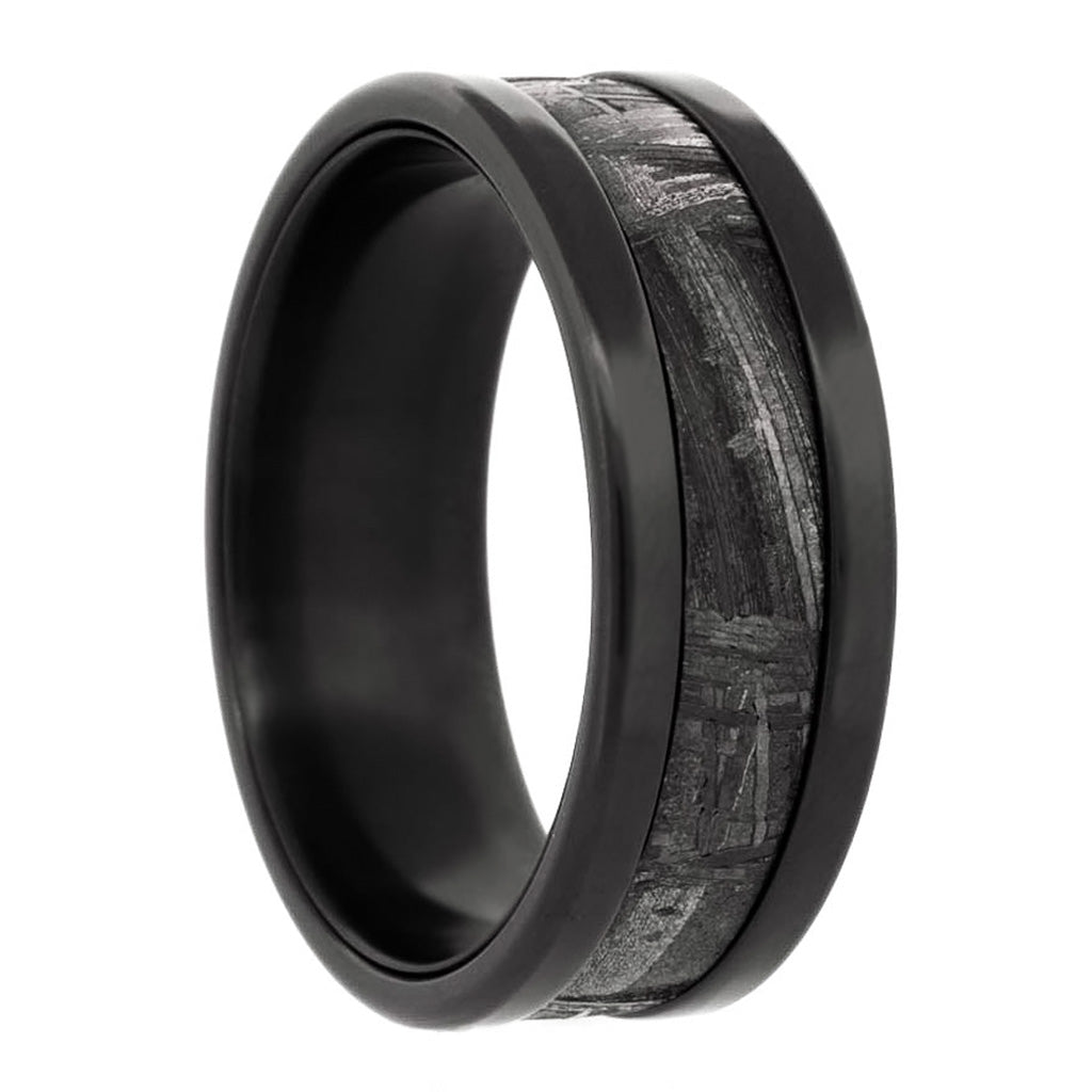 Meteorite Inlaid Zirconium Men's Wedding Band