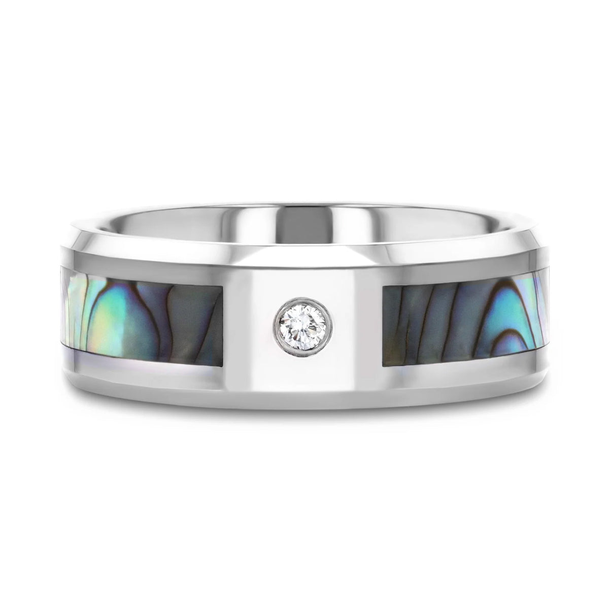 Mother of Pearl Inlay Tungsten Men's Wedding Band with Diamond