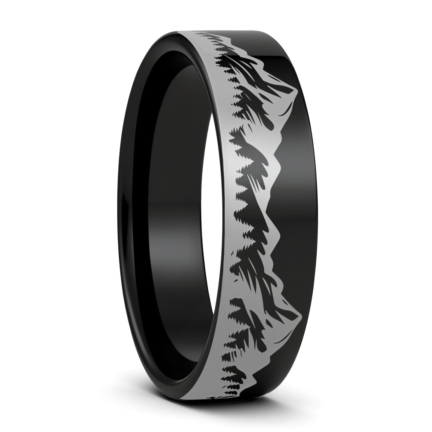 Mountain Range & Forest Tungsten Men's Wedding Band