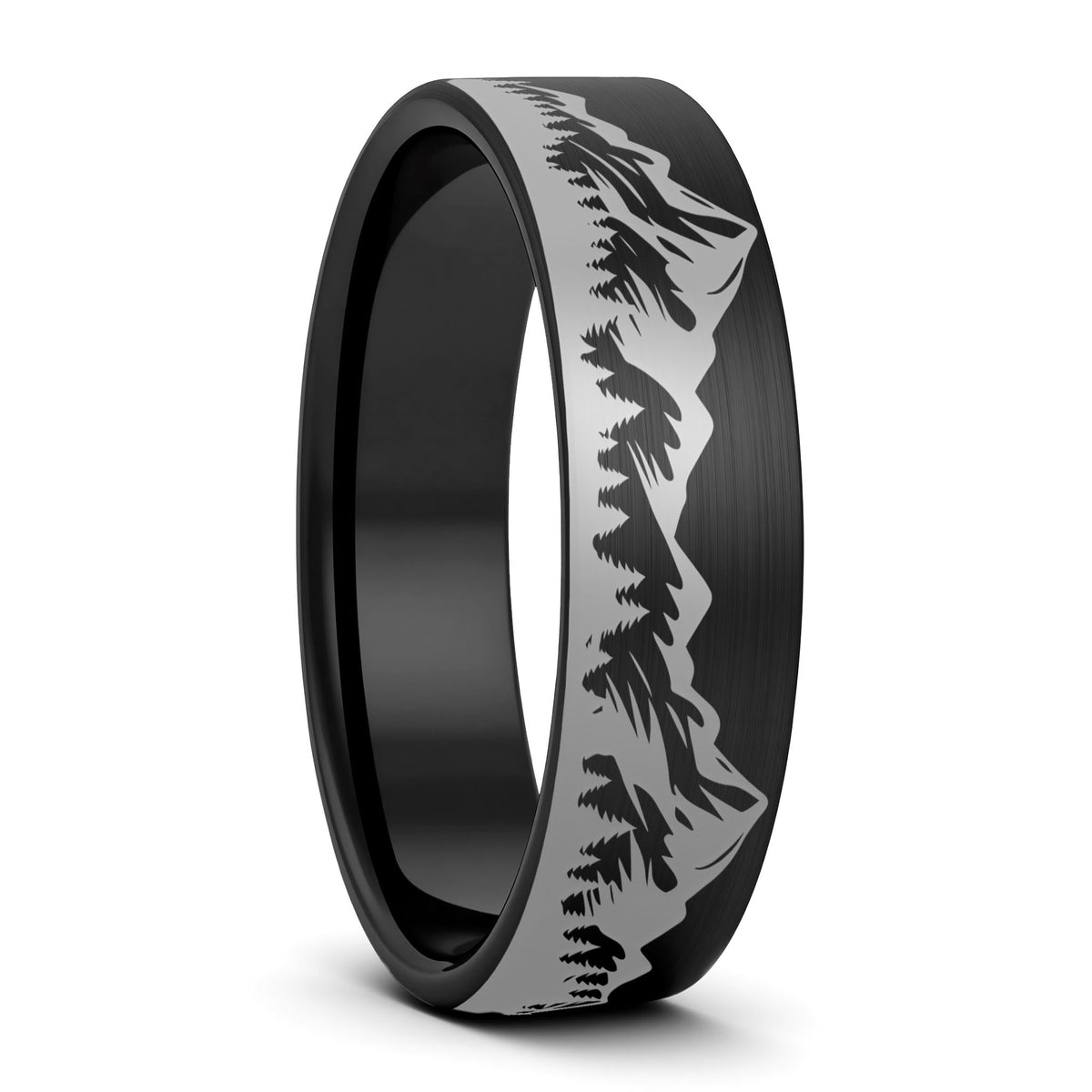 Alliance pour hommes en tungstène doré brossé Mountain Range Forest