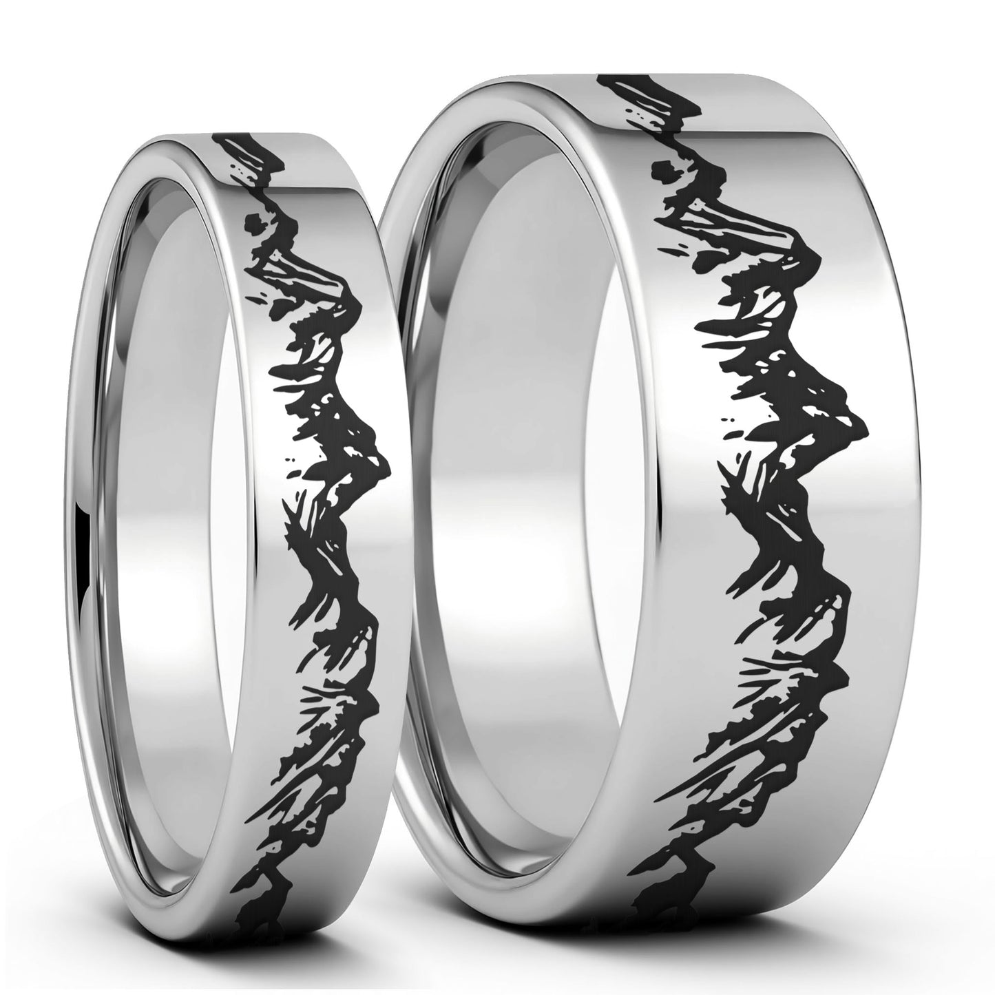 Mountain Range Titanium Couple's Matching Wedding Band Set