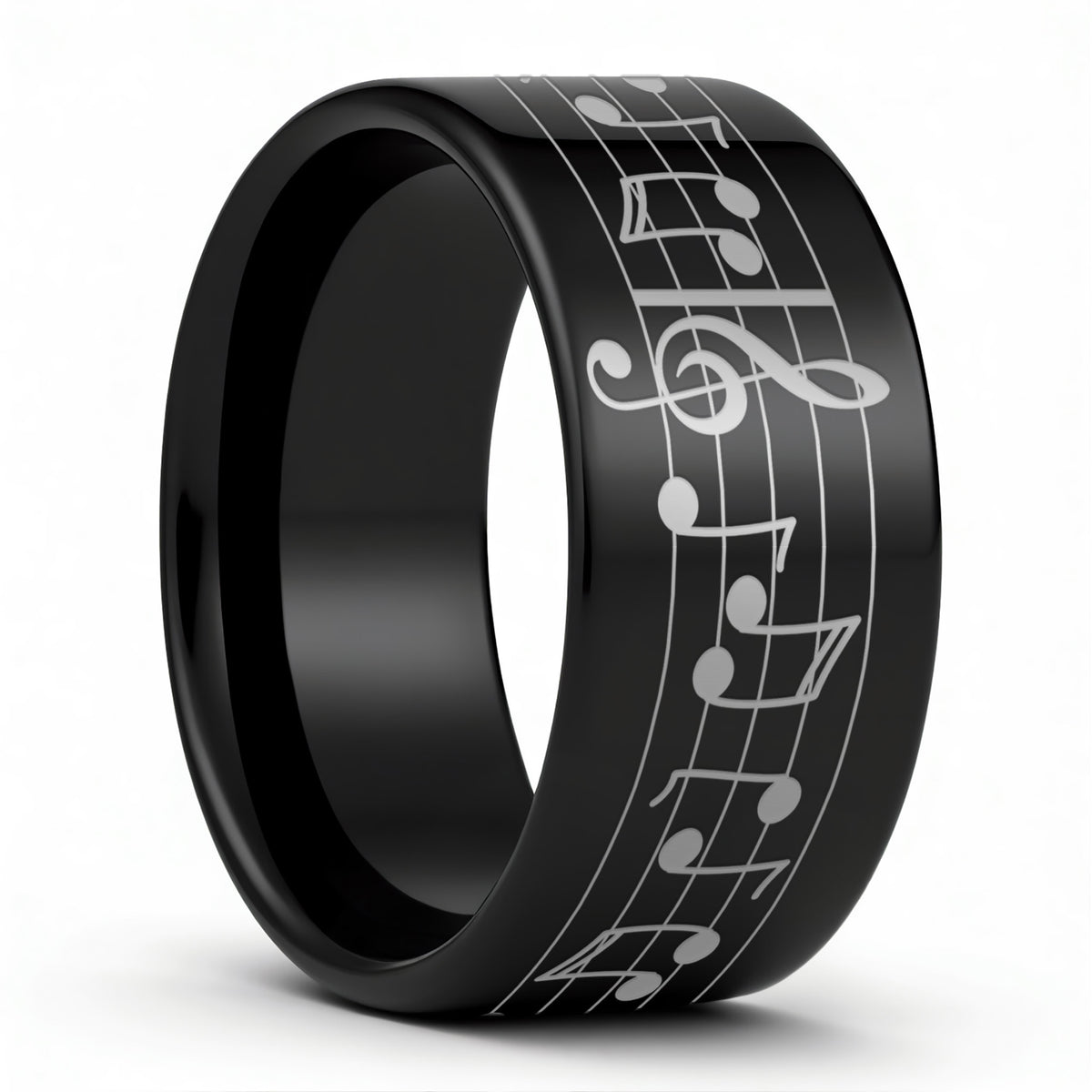 Alianza de boda de tungsteno con notas musicales para hombre
