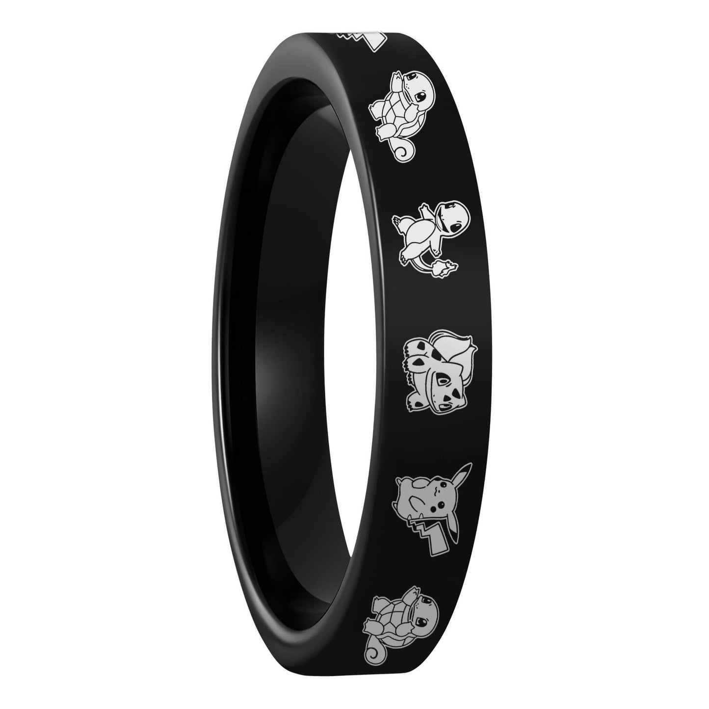 One Pokemon Black Tungsten Women's Wedding Band displayed on a plain white background