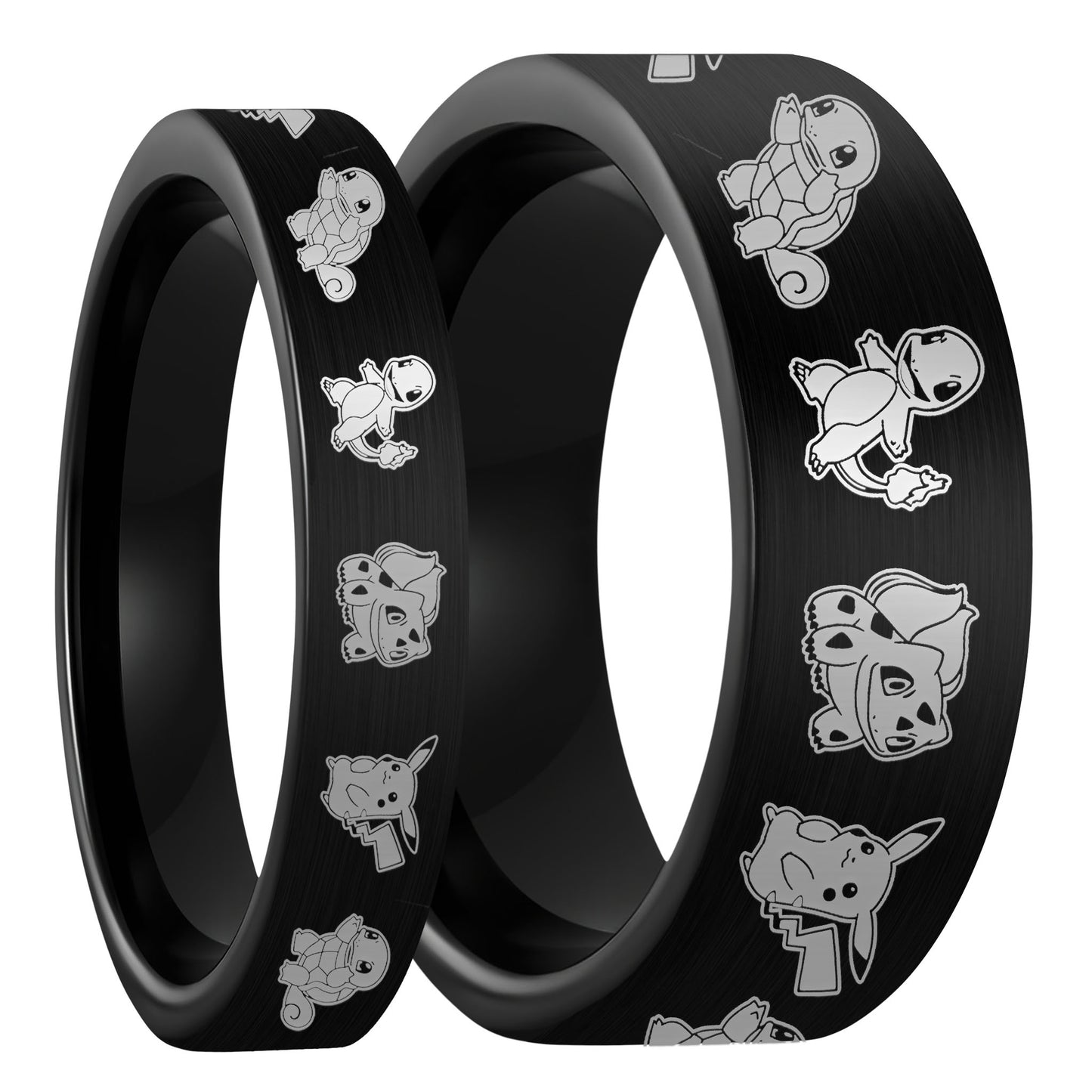 Pokémon Brushed Black Tungsten Couple's Matching Wedding Band Set
