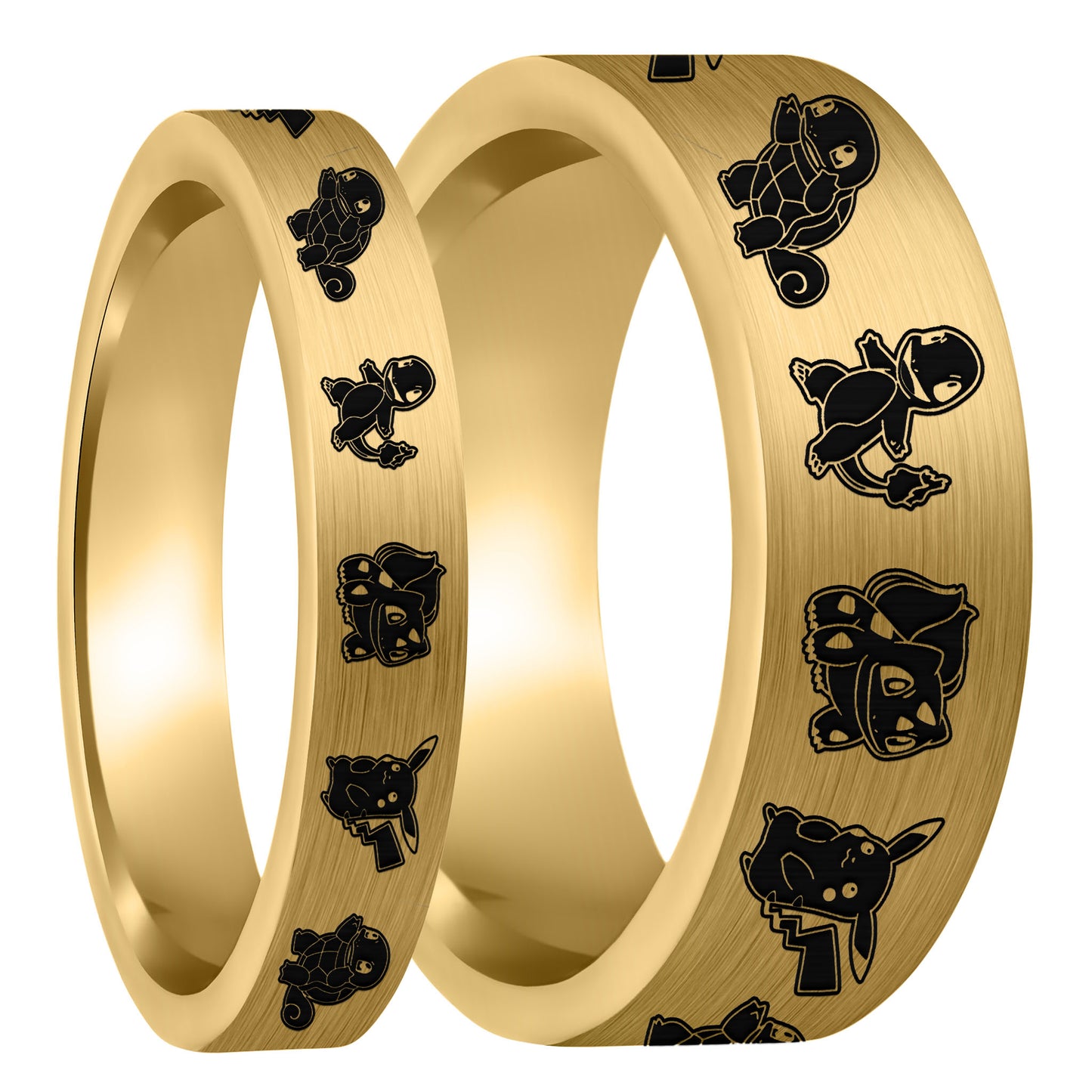 Pokémon Brushed Gold Tungsten Couple's Matching Wedding Band Set