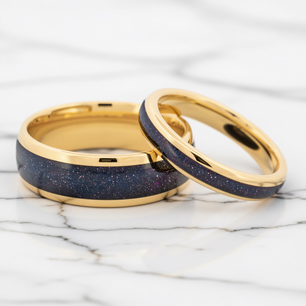 Purple Galaxy Inlay Gold Tungsten Men's Wedding Band