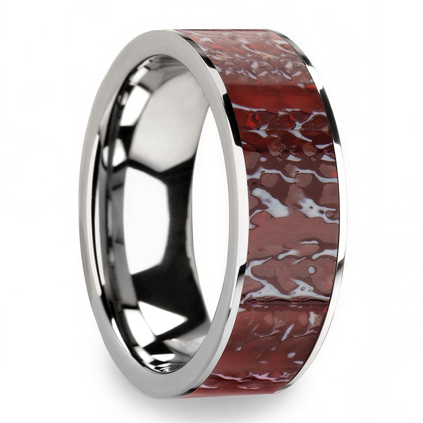Alliance pour homme en or jaune 14 carats avec incrustation d'os de dinosaure rouge