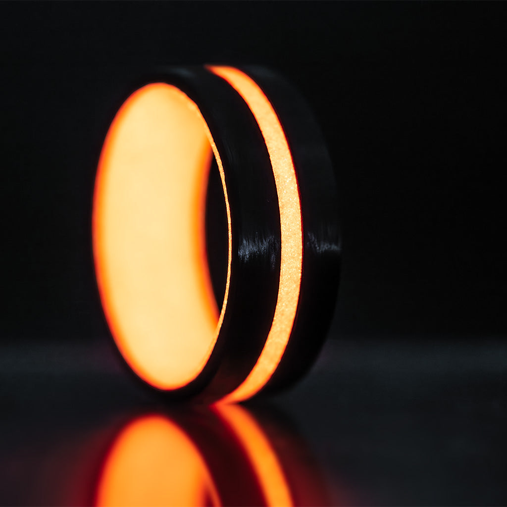 Grooved Glow in the Dark Red Carbon Fiber Wedding Band