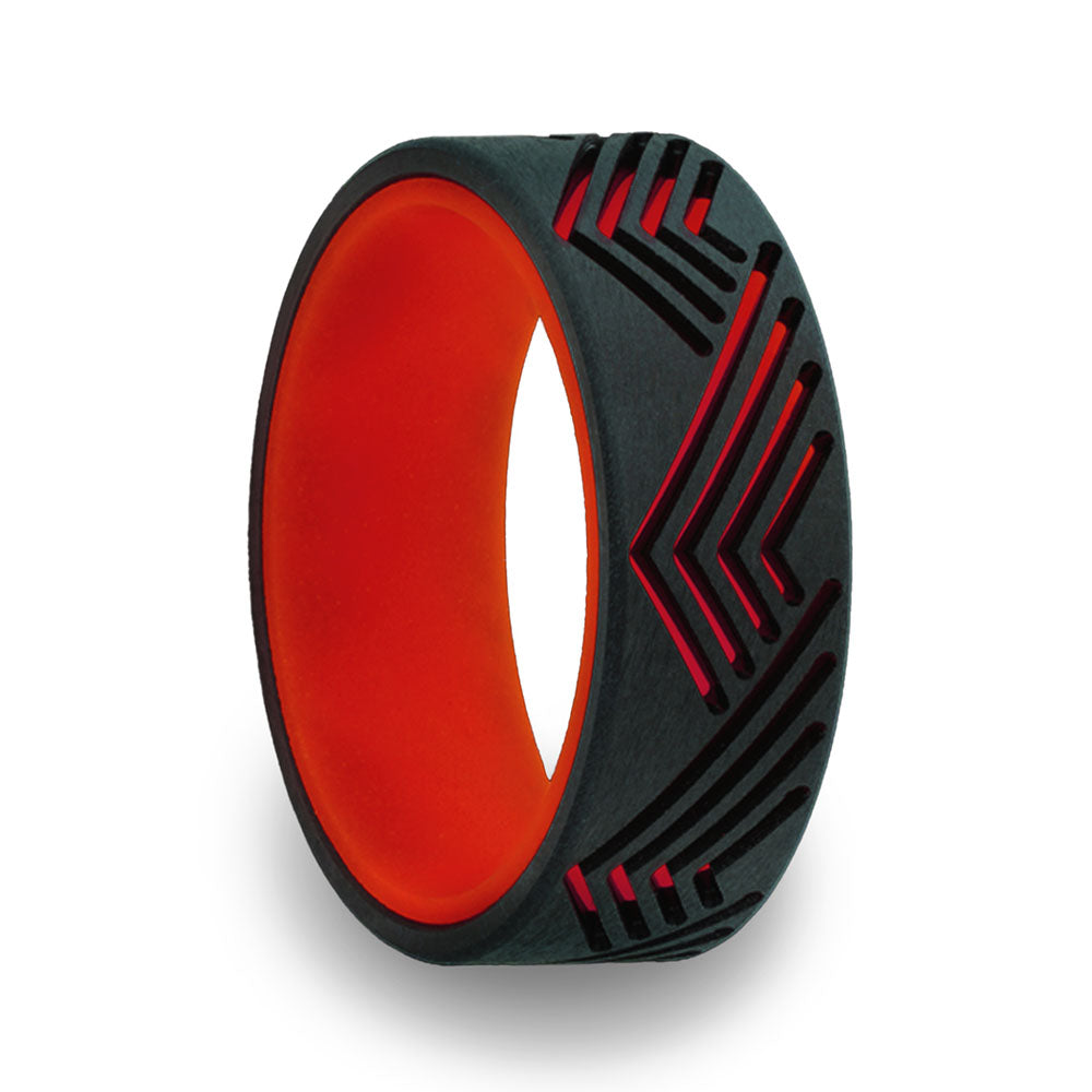 Alliance pour homme en zirconium rouge phosphorescent avec découpes géométriques de montagne