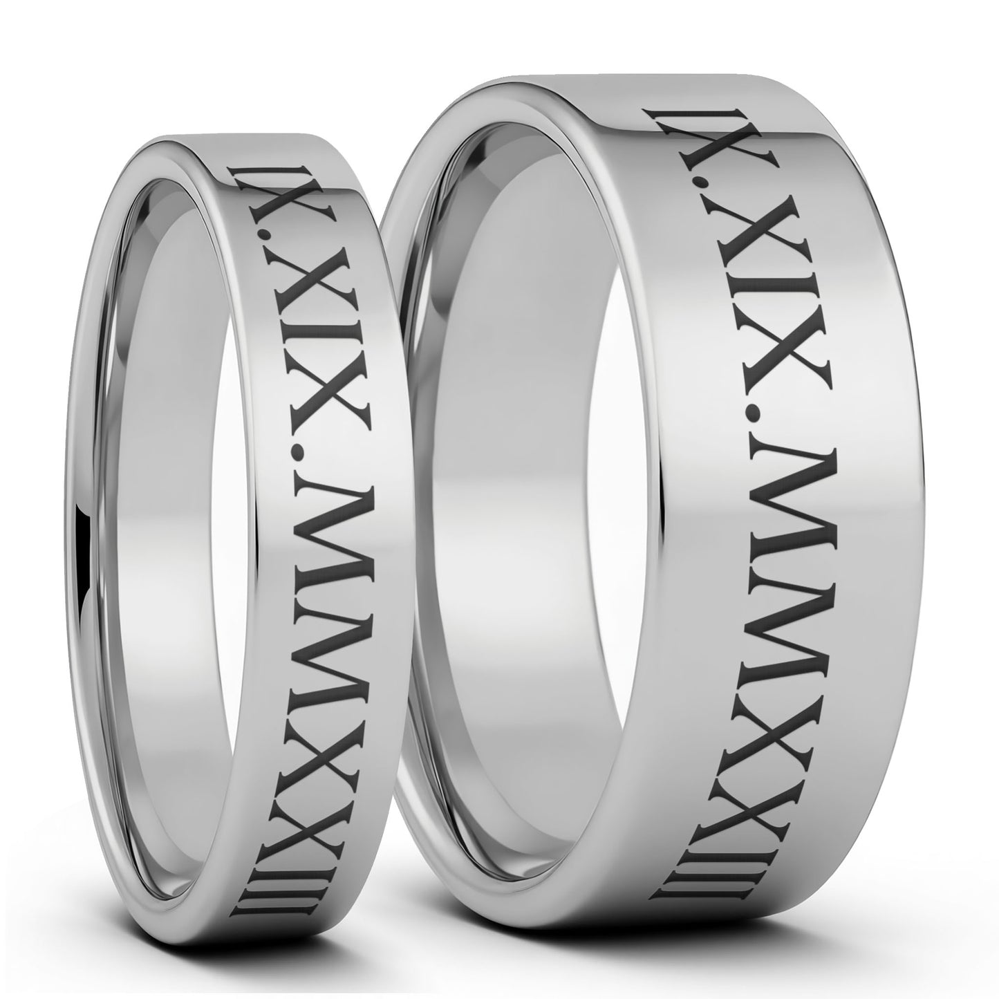 Roman Numeral Date Tungsten Couple's Matching Wedding Band Set