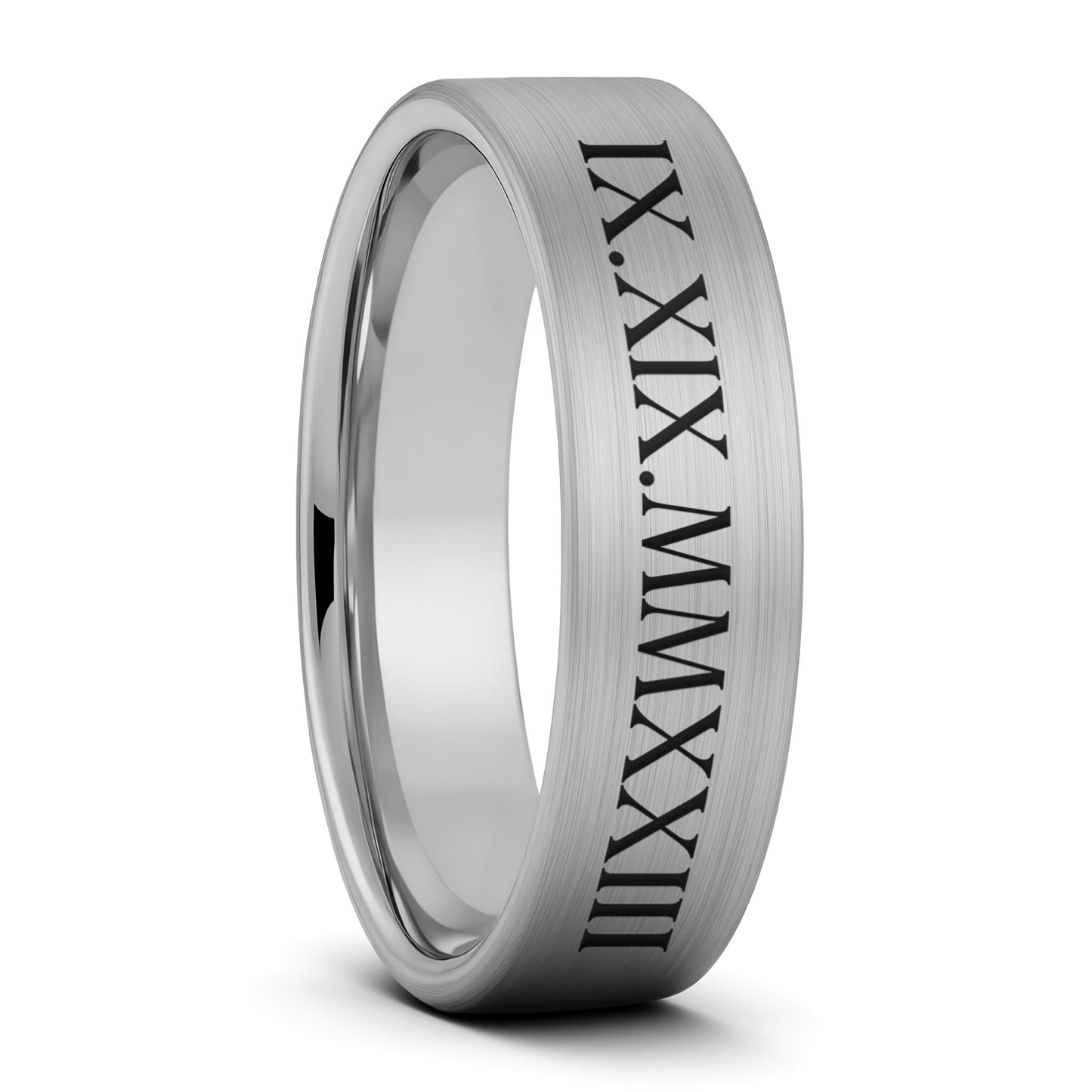 Custom Roman Numeral Tungsten Men's Wedding Band