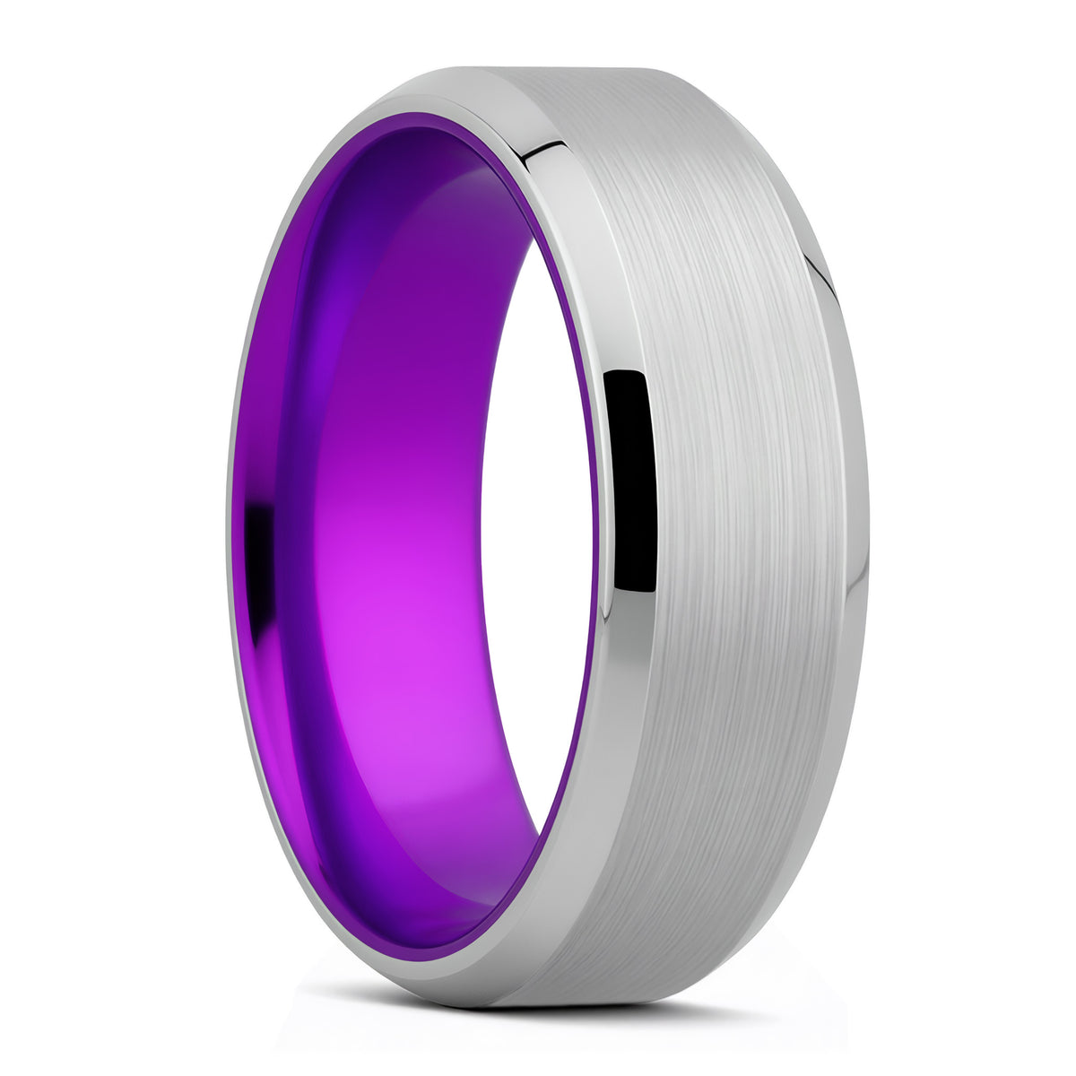 Satin Cobalt Wedding Band with Beveled Edges & Purple Center