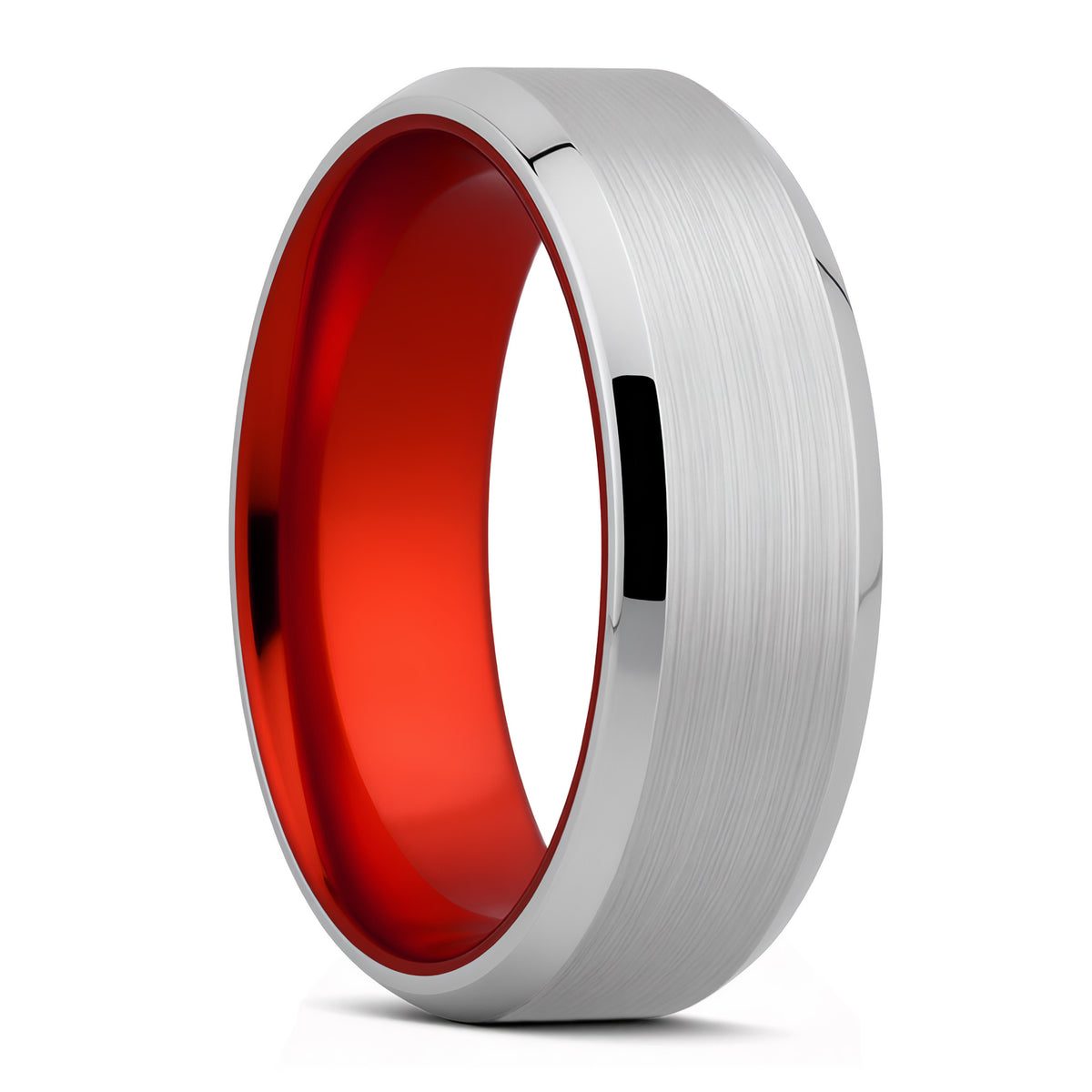 Satin Cobalt Wedding Band with Beveled Edges & Red Center