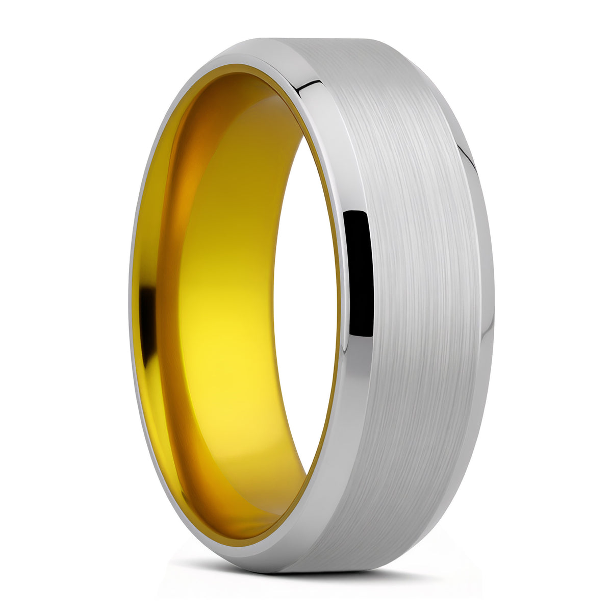 Alliance en satin de cobalt avec bords biseautés et centre jaune
