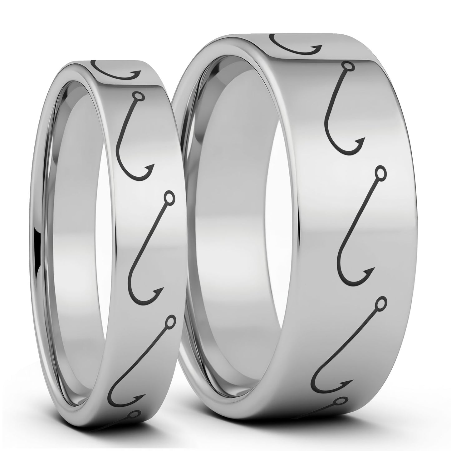 Simple Fishing Hook Tungsten Couple's Matching Wedding Band Set