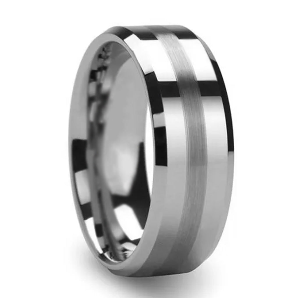 Brushed Stripe Tungsten Men's Wedding Band