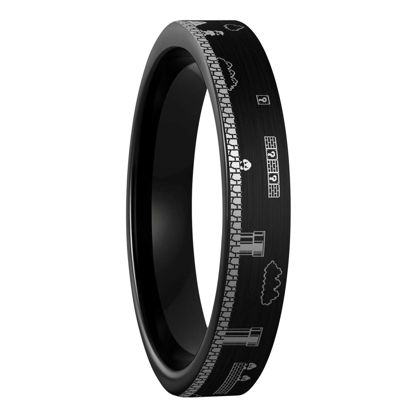 Anillo de bodas de tungsteno negro cepillado para mujer de Super Mario Bros.