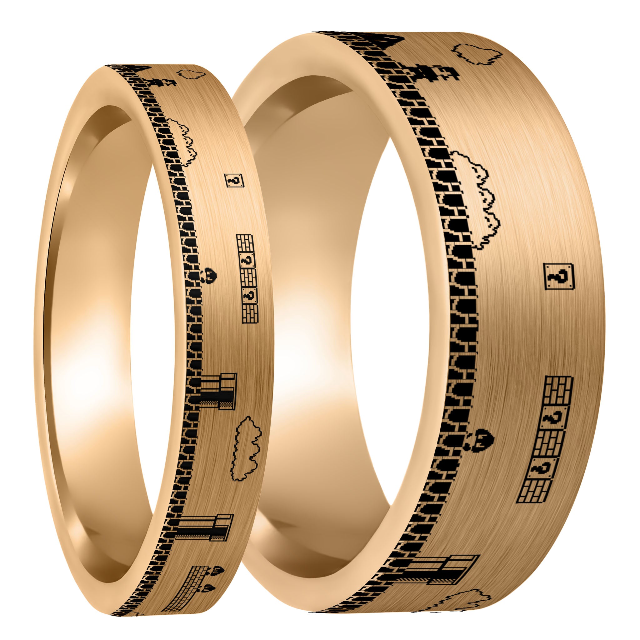 Super Mario Bros Brushed Rose Gold Tungsten Couple's Matching