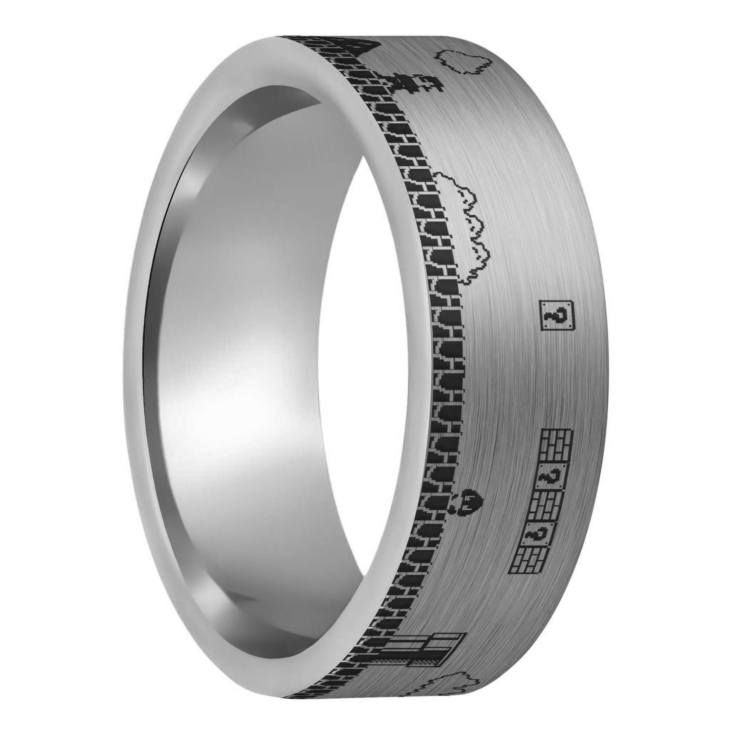 Super Mario Bros Brushed Tungsten Men's Wedding Band
