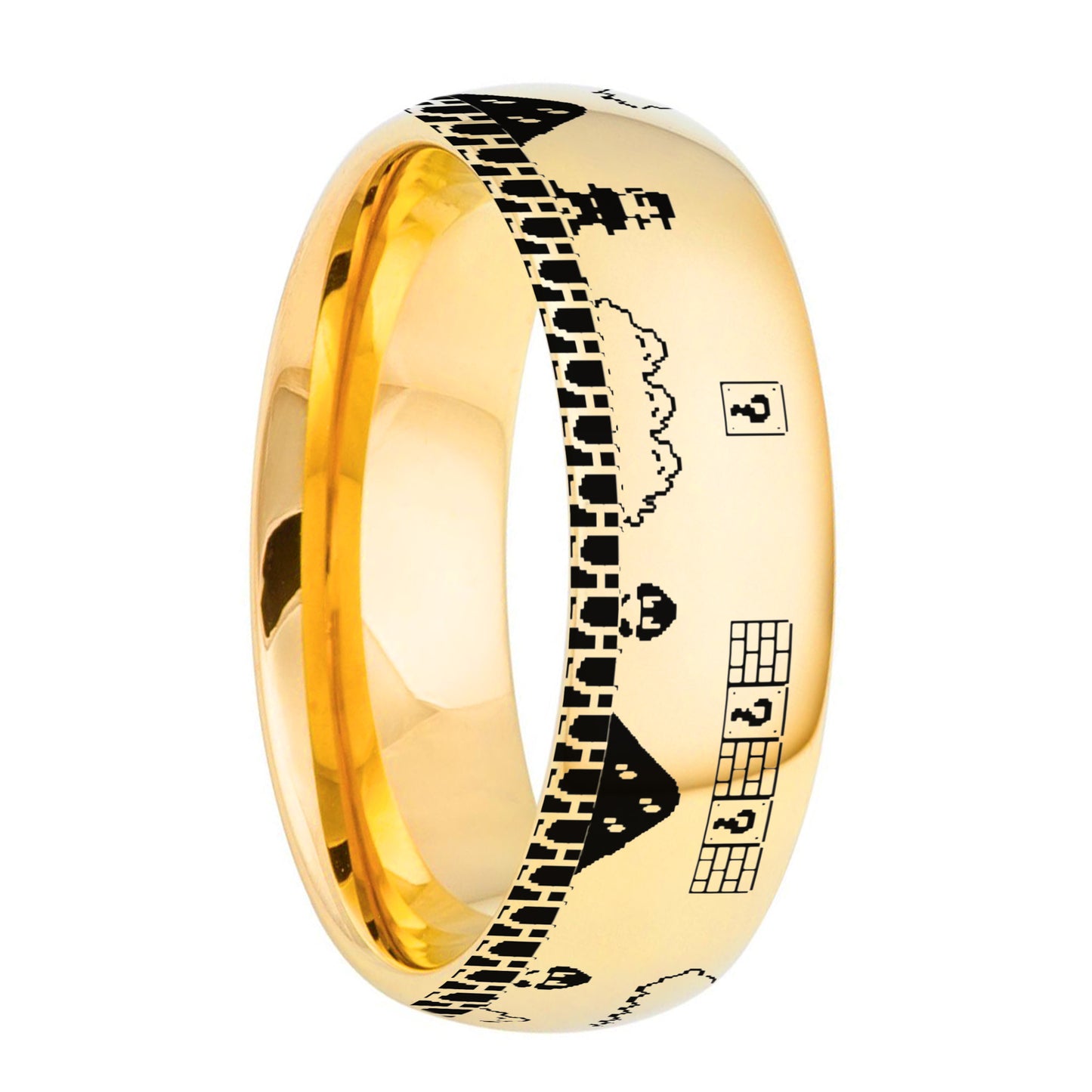 Super Mario Bros Domed Gold Tungsten Men's Wedding Band