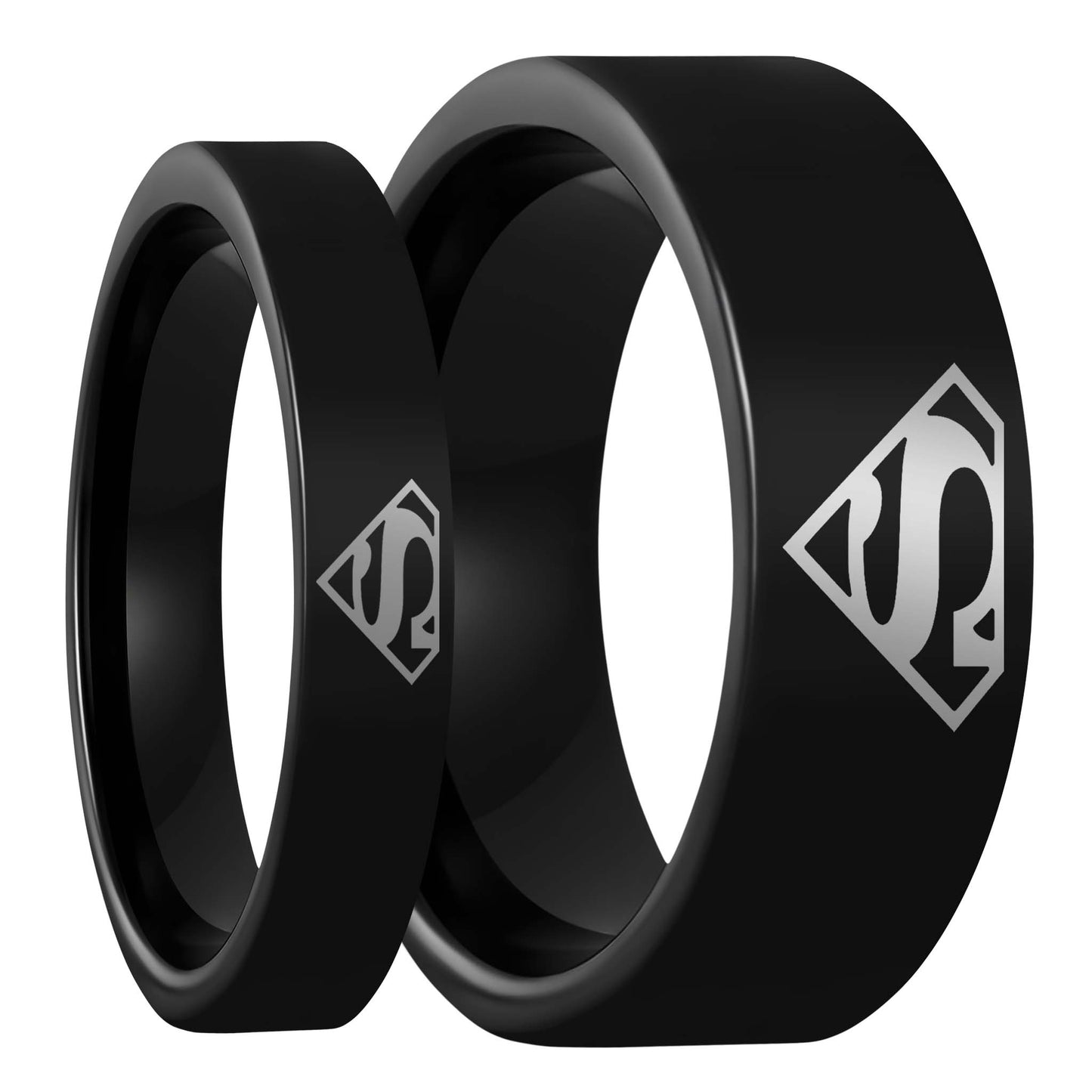 Superman Black Tungsten Couple's Matching Wedding Band Set