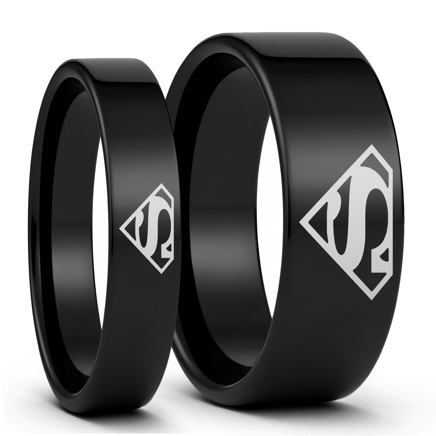 Superman Black Tungsten Couple's Matching Wedding Band Set