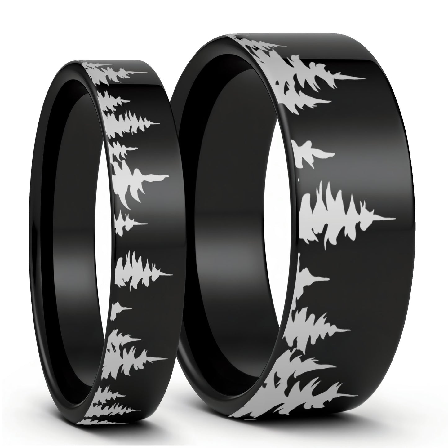 Treeline Black Tungsten Couple's Matching Wedding Band Set