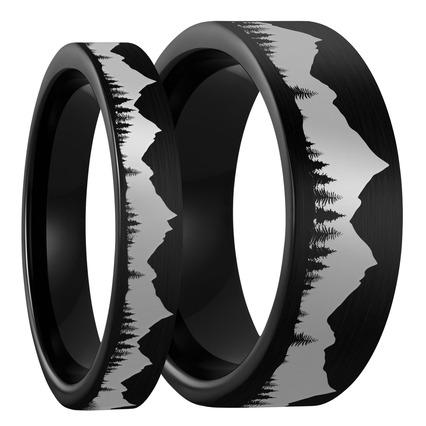 Treeline Mountains Brushed Black Tungsten Couple's Matching Wedding Band Set
