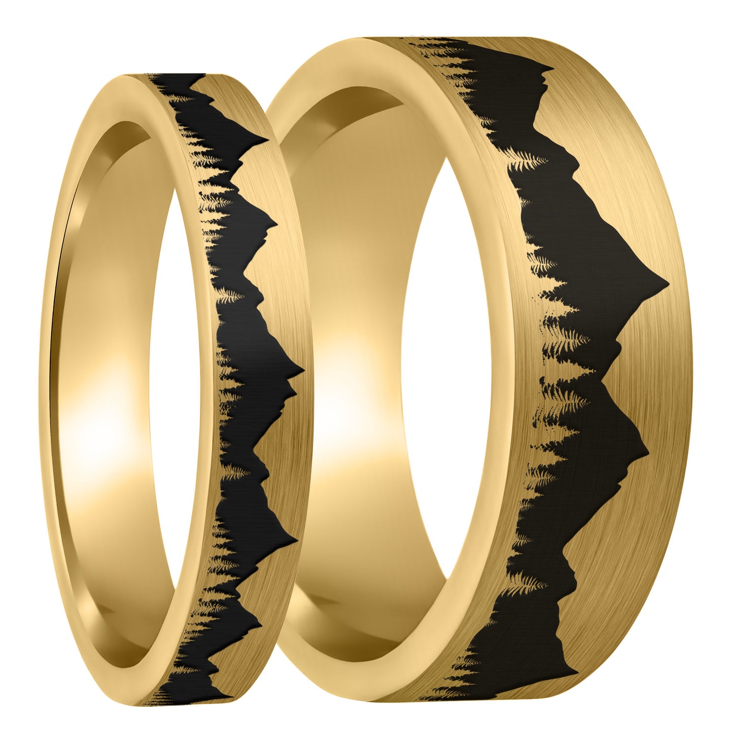 Treeline Mountains Brushed Gold Tungsten Couple's Matching Wedding Band Set