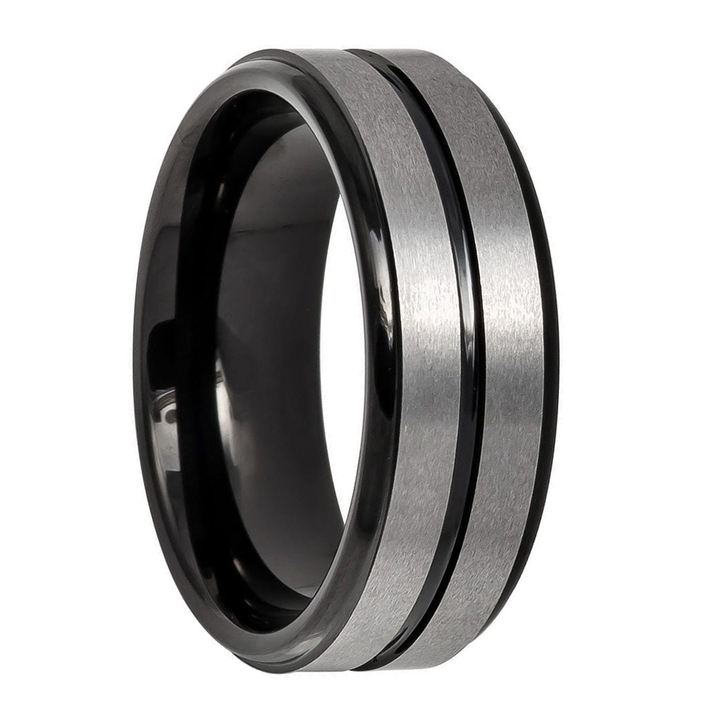 Tungsten Men's Wedding Band with Black Groove & Interior