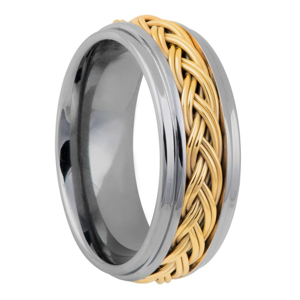 Tungsten Men's Wedding Band with Braided Gold Rope Inlay