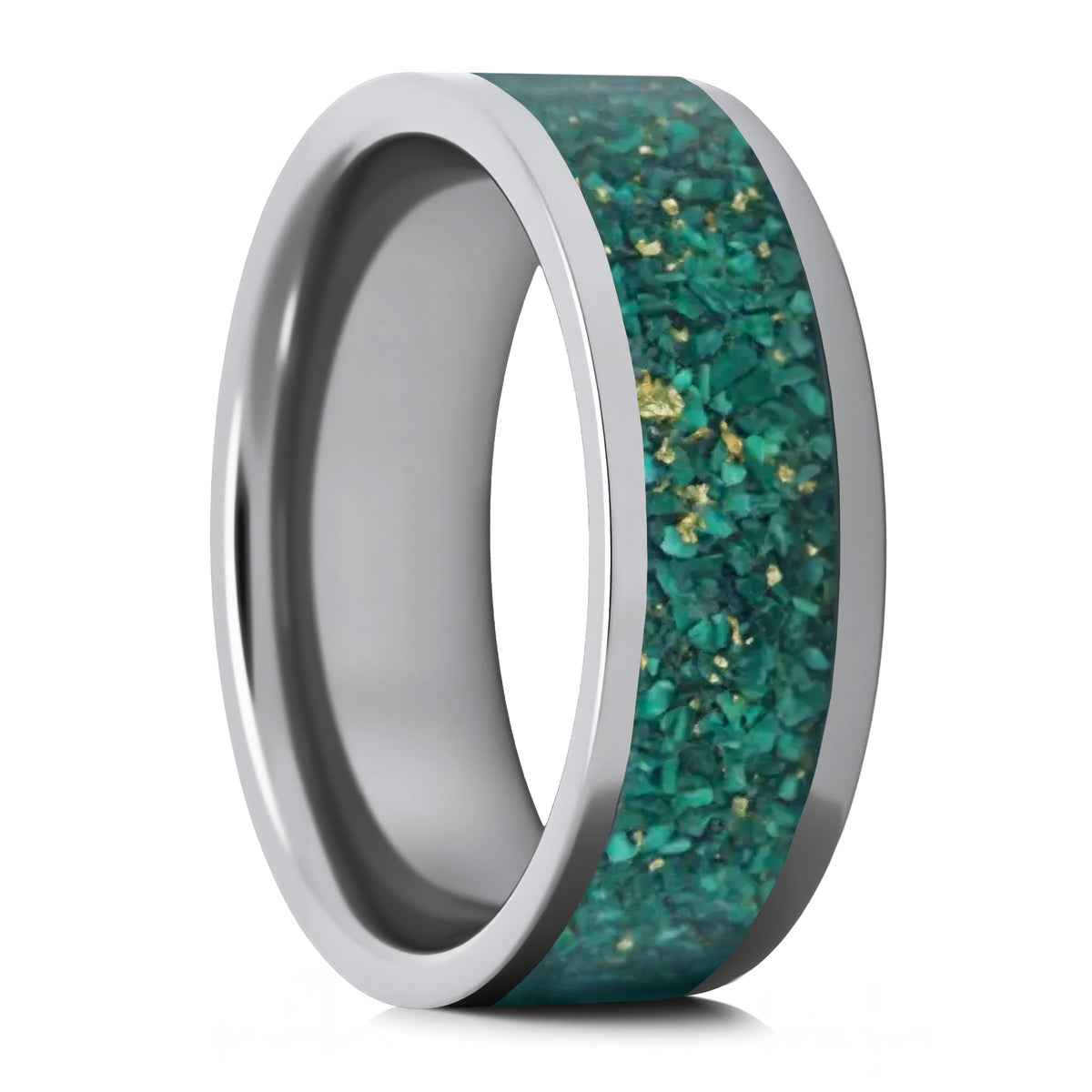 Alliance en céramique noire avec incrustation de turquoise