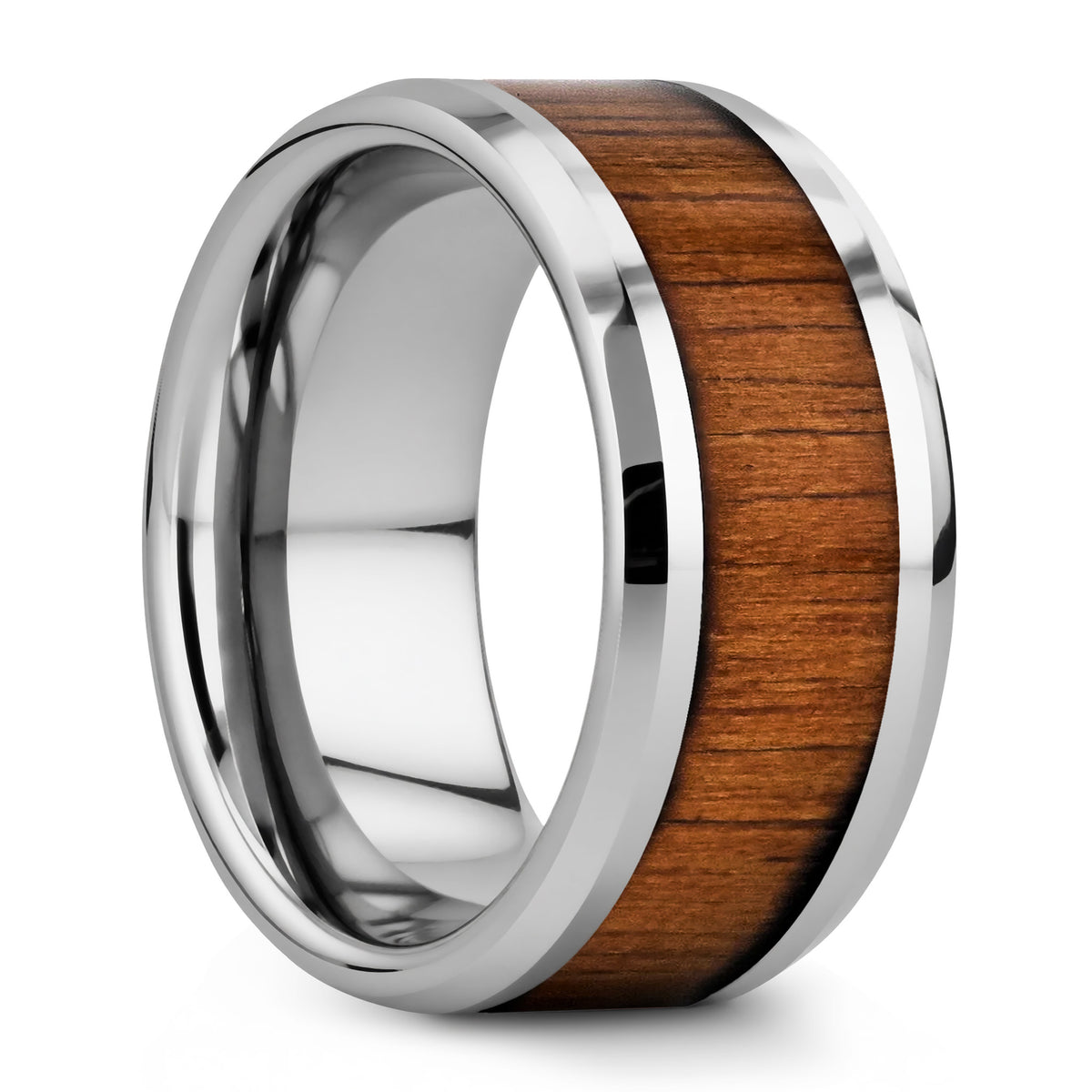 Alianza de boda de tungsteno con incrustaciones de madera de koa