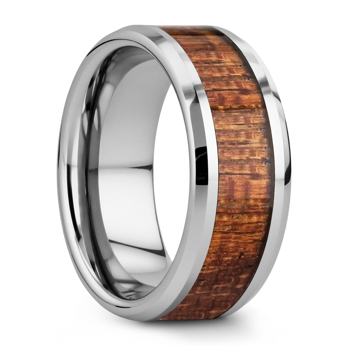 Alianza de boda de tungsteno con incrustaciones de madera de caoba