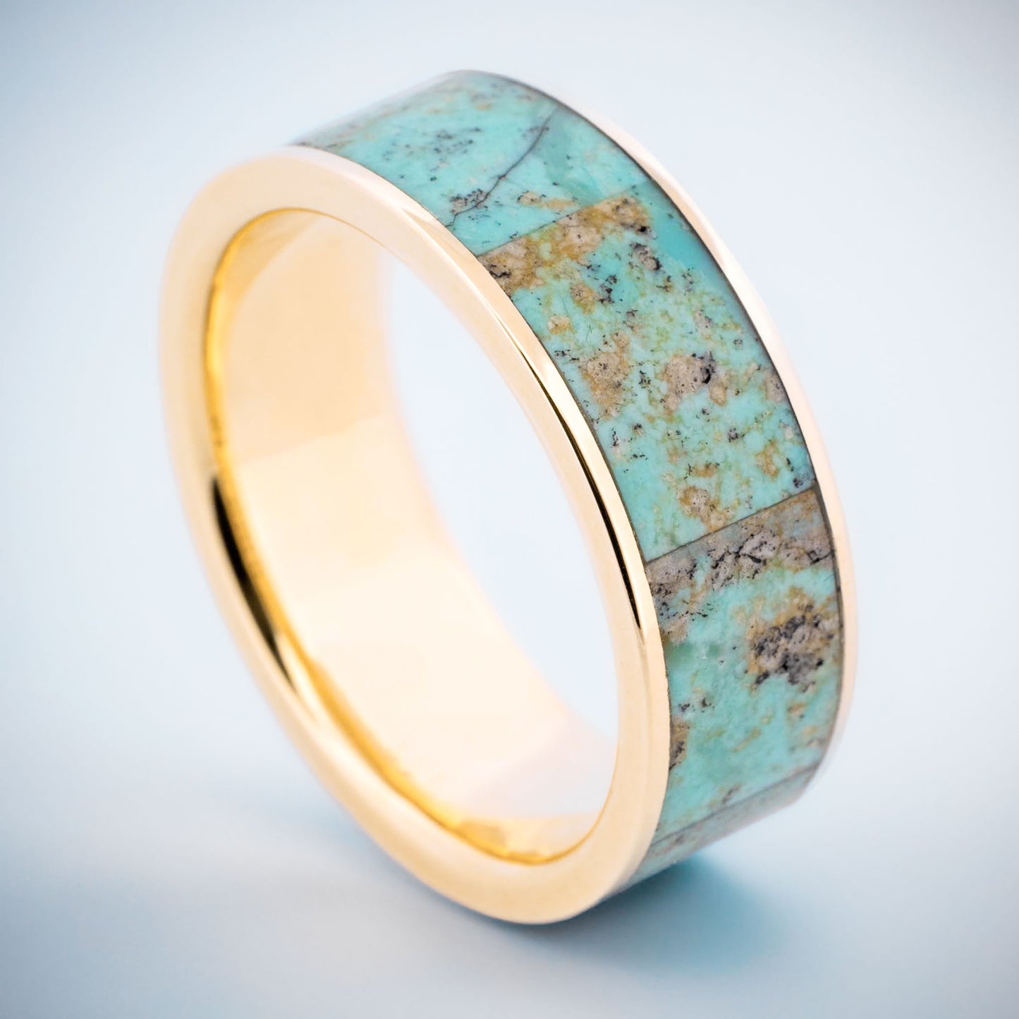 Turquoise Inlay 14k Yellow Gold Men's Wedding Band