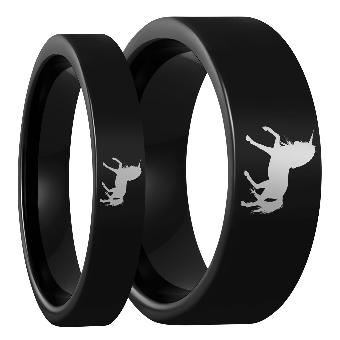 Unicorn Black Tungsten Couple's Matching Wedding Band Set