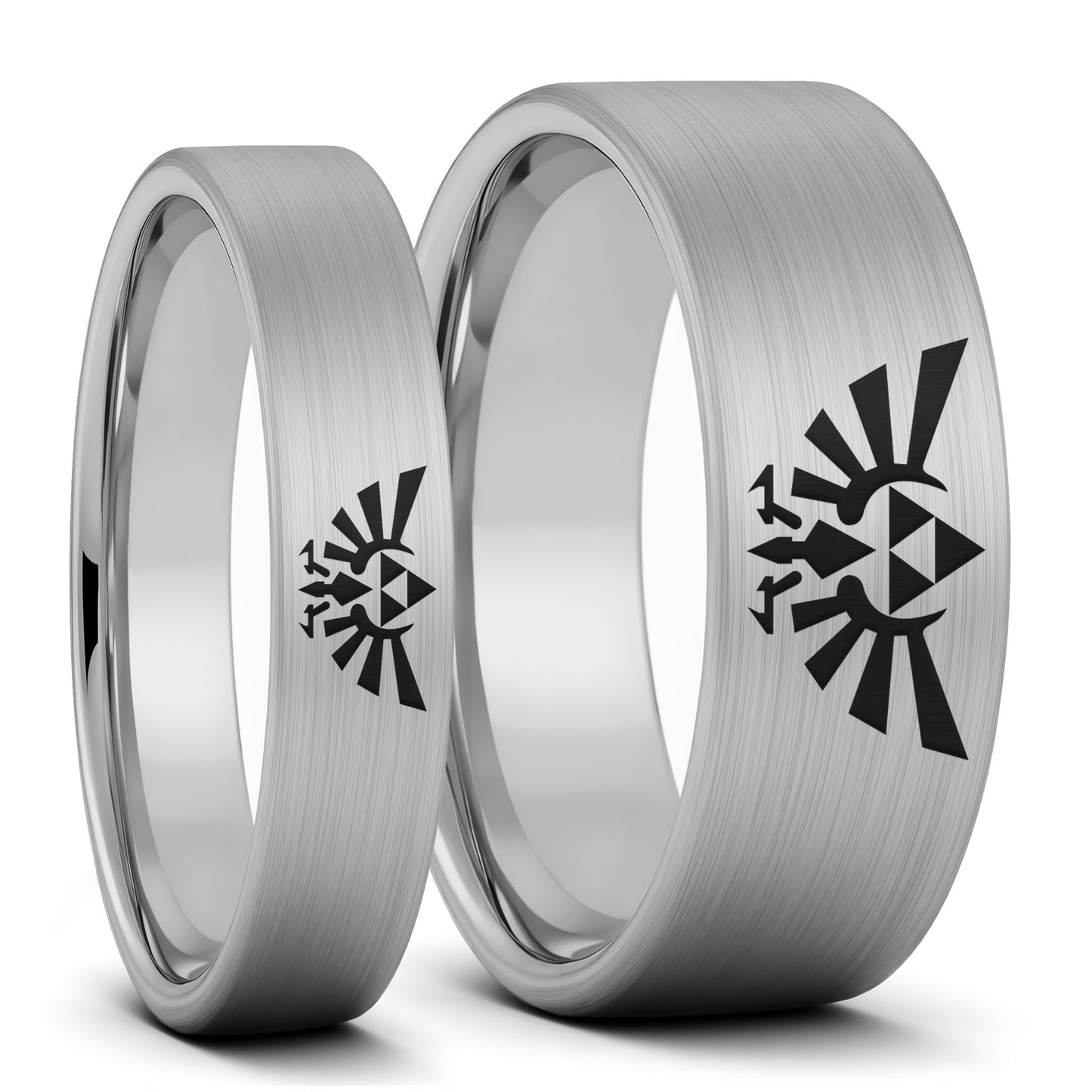 Legend of Zelda Ensemble d'alliances assorties en tungstène noir brossé pour couple