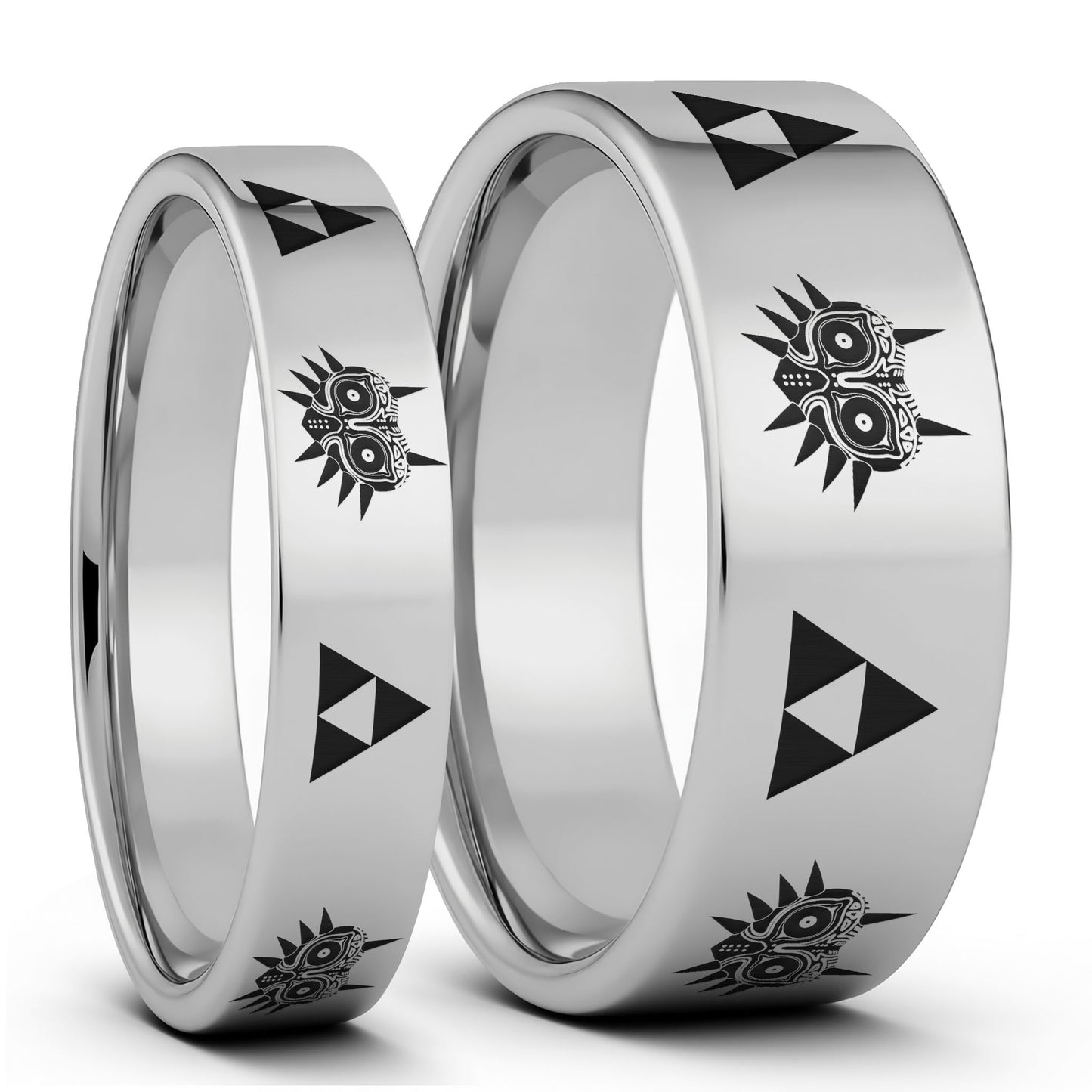 Legend of Zelda Majora Mask Triforce Tungsten Couple's Matching Wedding Band Set