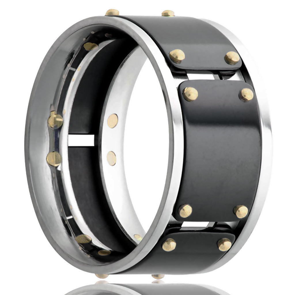 Alliance pour hommes en zirconium et cobalt avec rivets en or jaune 14 carats