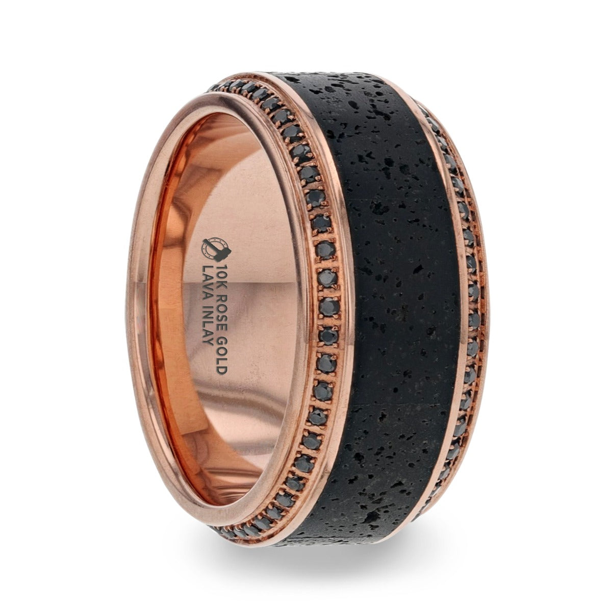 Lava Rock Black Diamond 10k Rose Gold Men's Ring