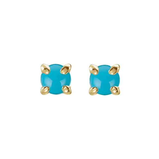 14k Gold Round Turquoise Flat Back Earrings