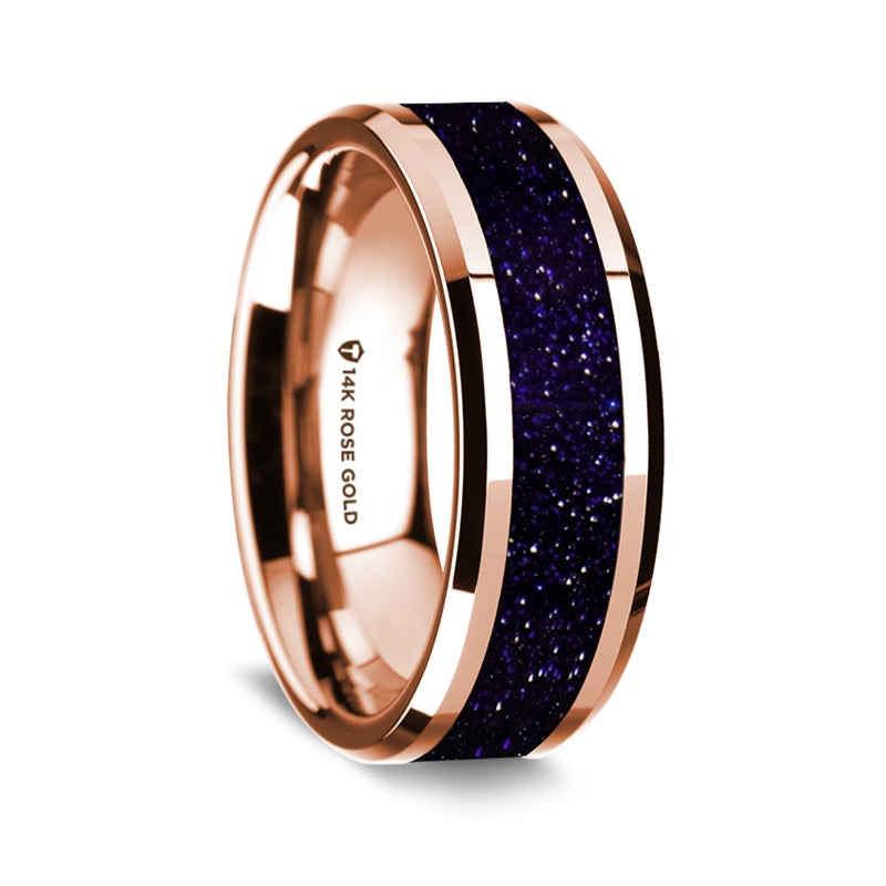 Rose Gold Men's Ring with Purple Goldstone Inlay