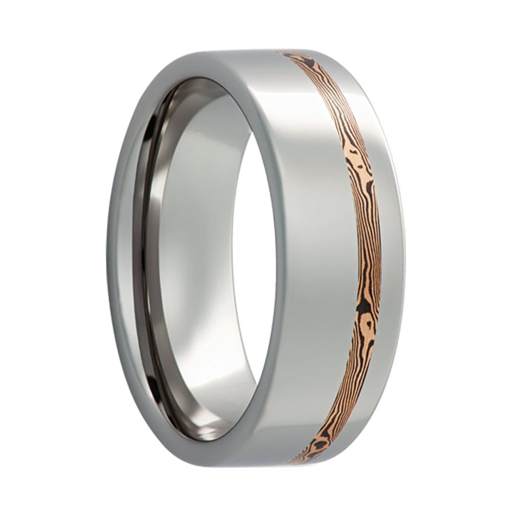 14k Rose Gold & Shakudo Mokume Gane Inlay Tungsten Wedding Band
