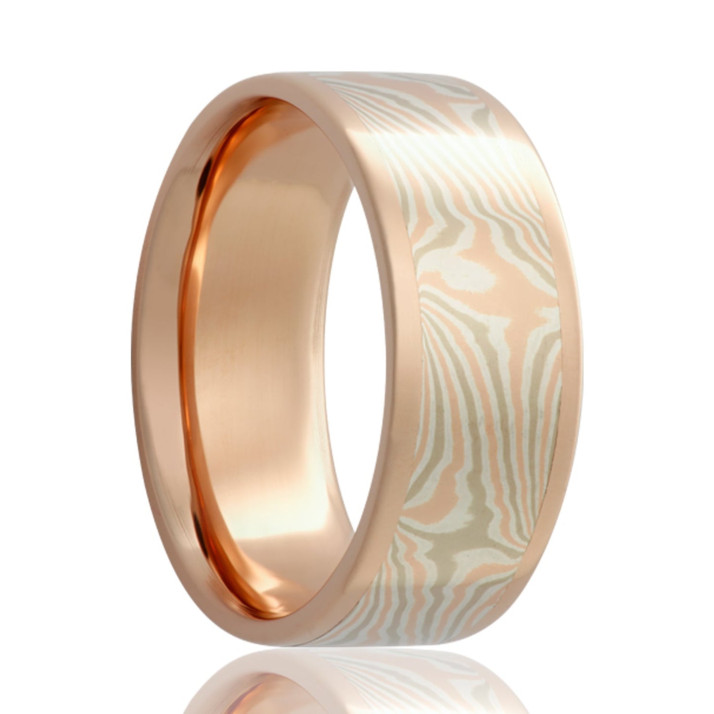 14k White & Rose Gold with Shakudo Mokume Gane Inlay Wedding Band