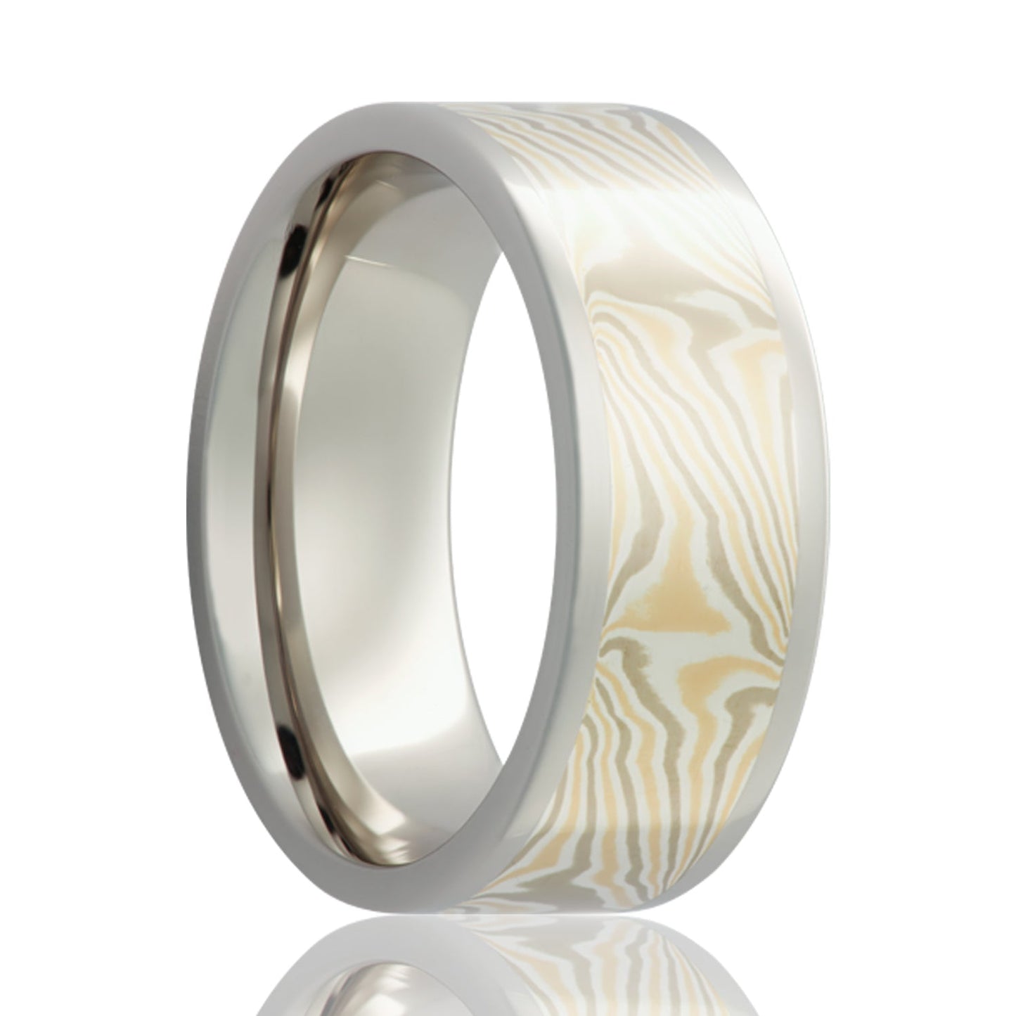 14k White Gold, 14k Yellow Gold & Shakudo Mokume Gane Inlay 14k Gold Wedding Band