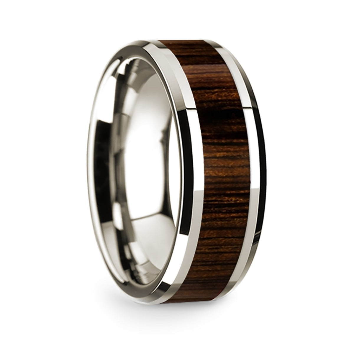14k White Gold Men's Wedding Band with Black Walnut Wood Inlay